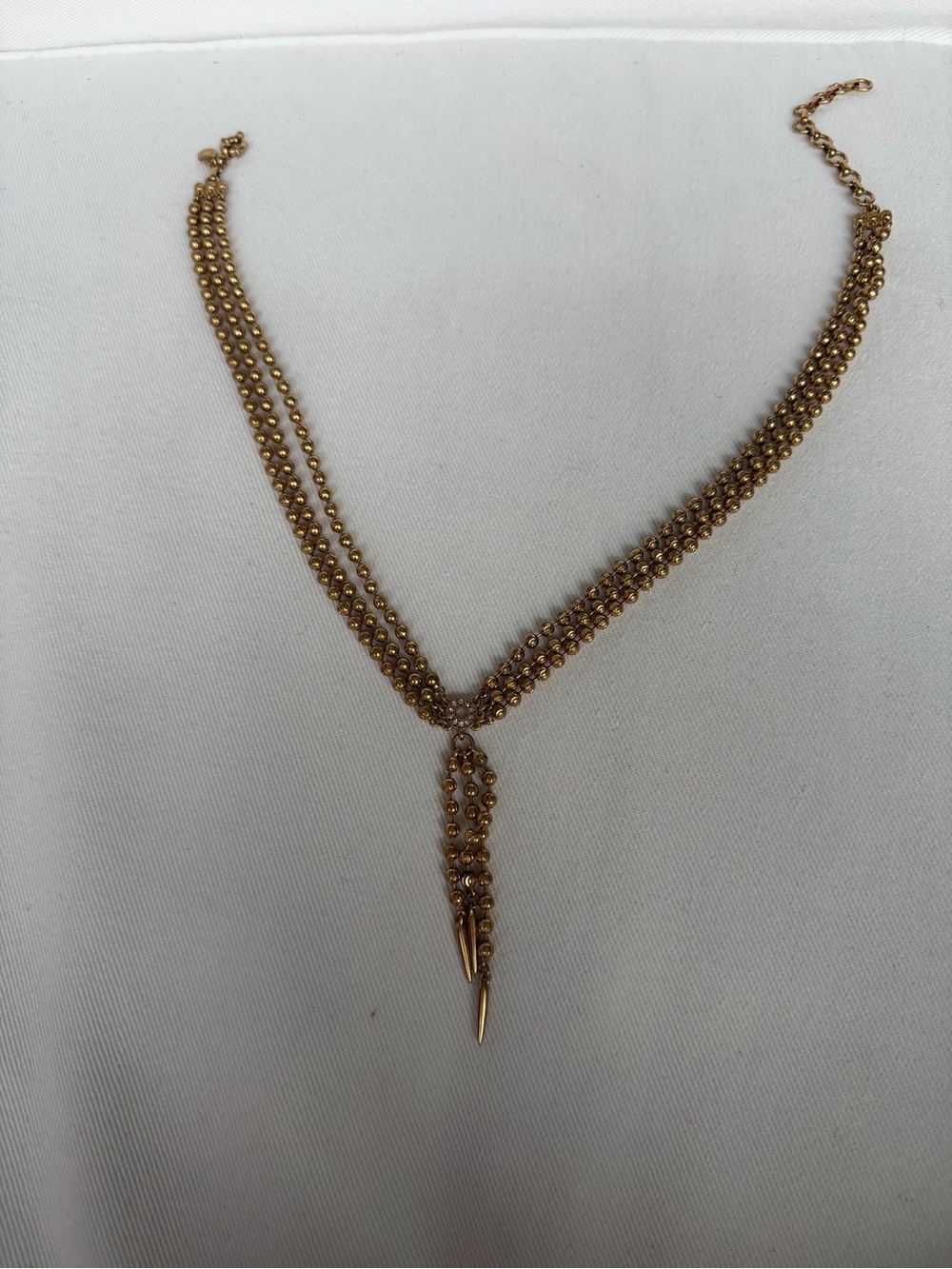 J. Crew Gold Triple-Strand Y Necklace with Tassel Spikes